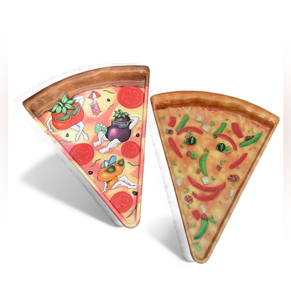Deborah Mallow Pizza Plates Set Of 2 Retro 90s Party Classic Nostalgia USA Made - Picture 1 of 11
